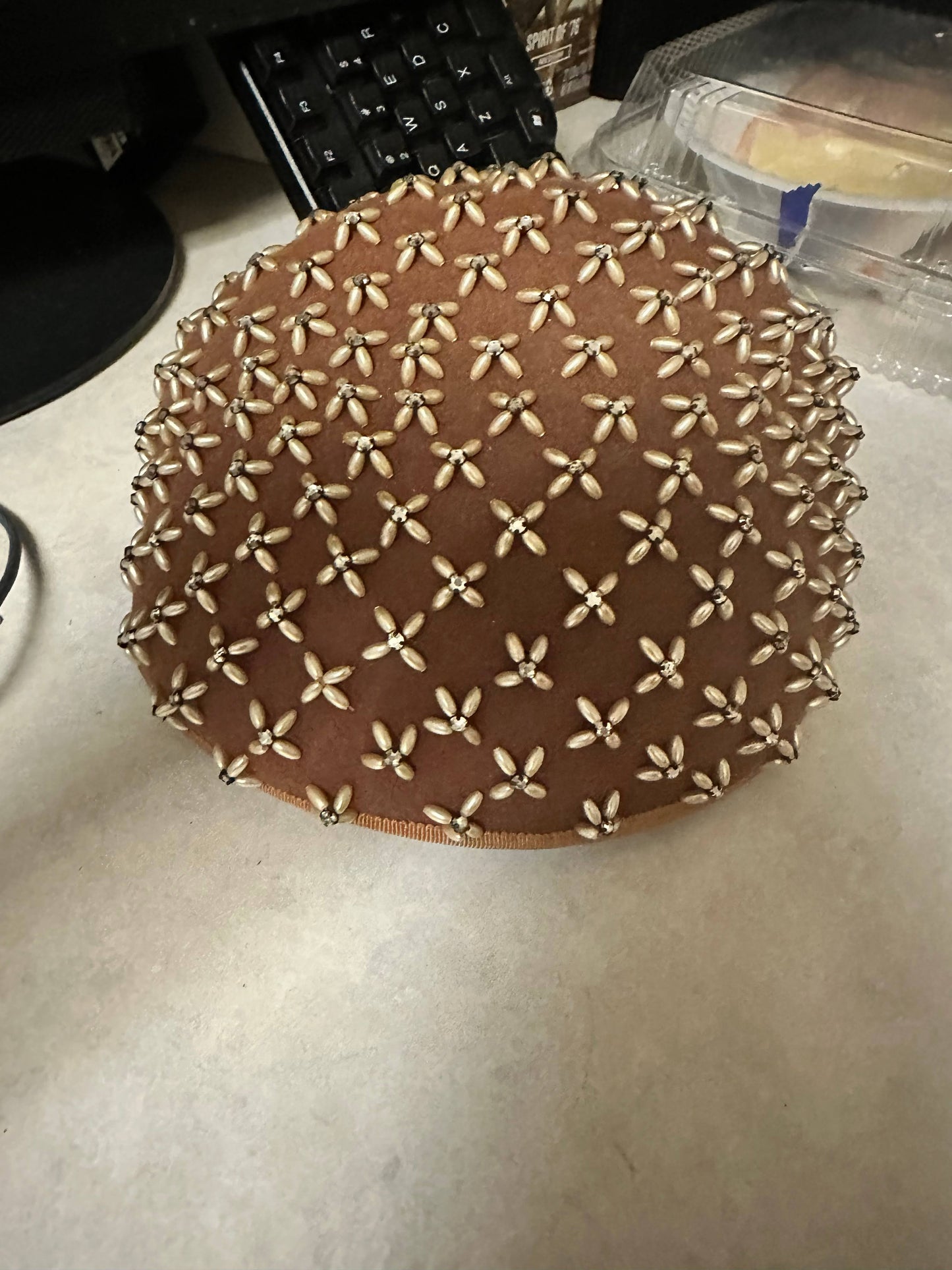 Vintage Mengar Hat Company Brown Beaded Pillbox Hat, San Antonio - EXCELLENT Condition!